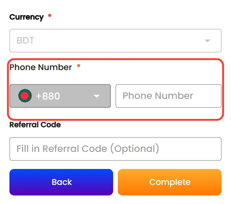 Nagad88 app registration phone number field with +880 code