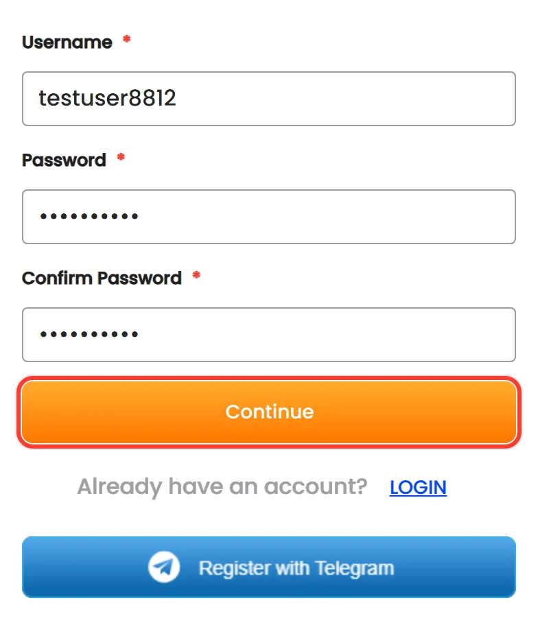 Nagad88 registration online download: username, password and Continue in the app