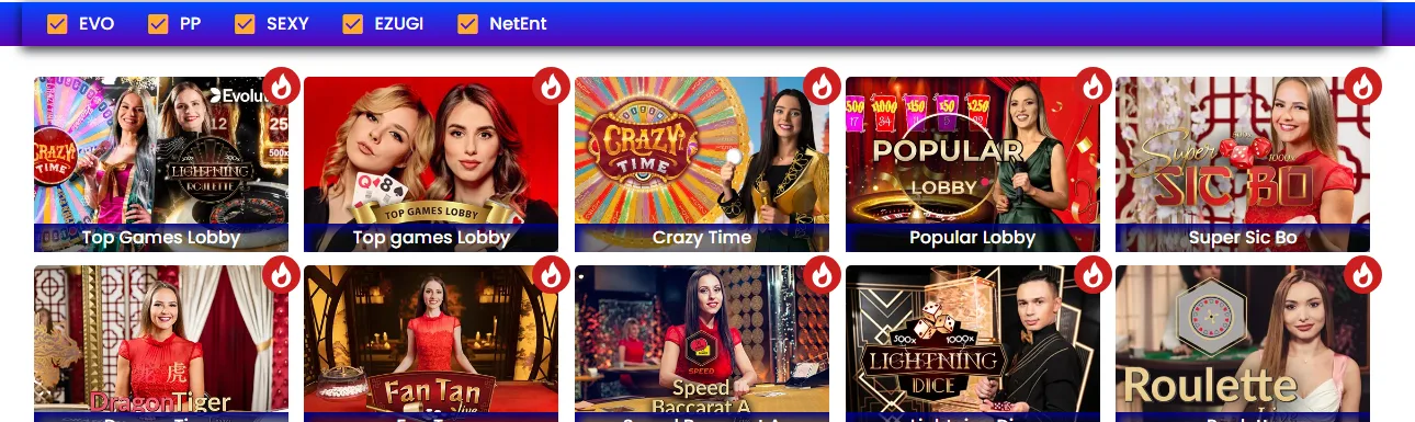 Nagad88 casino app Live Casino lobby with provider filters