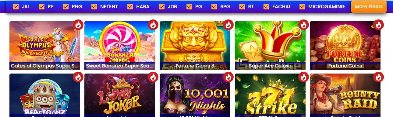 Slots provider filters in the Nagad88 mobile casino
